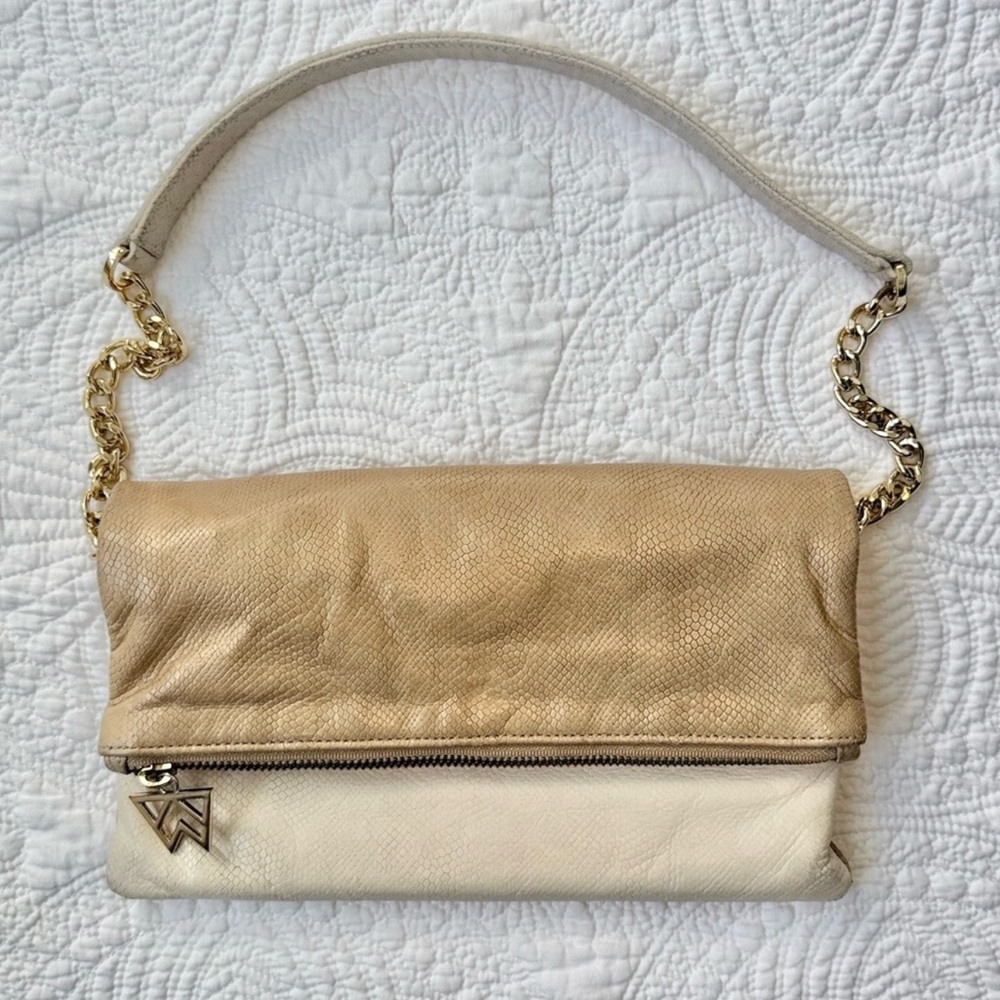 Kelly Wynne Flirty Little Fold Over Leather Snakeskin Convertible Clutch - Picture 4 of 9